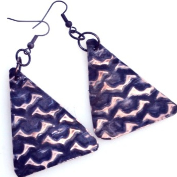 Conceptual Subculture Jewelry - Triangle Copper Bat Earrings Gothic Boho Handmade Halloween Gift Bat Spooky